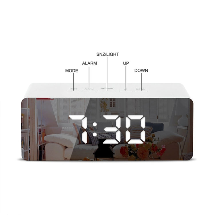 LED Mirror Alarm Clock Digital Snooze Table Clock Electronic Time Temperature Large Display with Wake Up Light, TS-S69-W