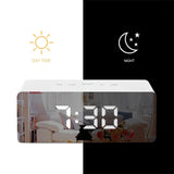 LED Mirror Alarm Clock Digital Snooze Table Clock Electronic Time Temperature Large Display with Wake Up Light, TS-S69-W