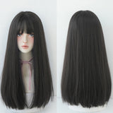Wig Female Long Hair Full Headgear Straight Hair Natural Air Bangs Full Top Wig, Honey Tea Linen 58CM, Cool Brown 58CM, Black Tea Color 58CM