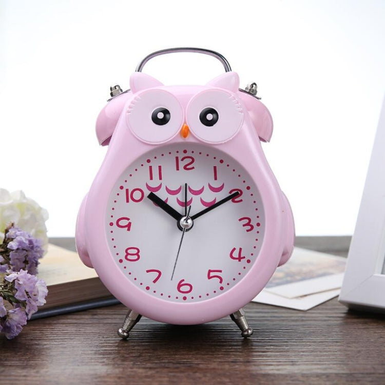 2 PCS Children Creative Cartoon Owl Super Ring Metal Bell Student Alarm Clock Pink