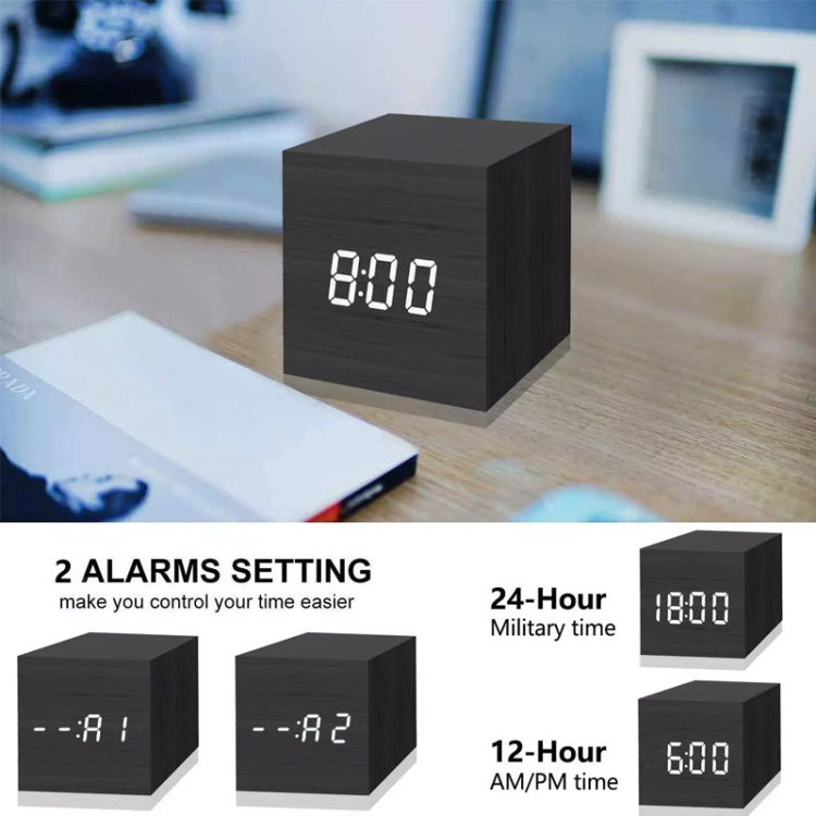 Multicolor Sounds Control Wooden Clock Modern Digital LED Desk Alarm Clock Thermometer Timer, Black White, Black Red, Black Blue, Black Green, White Wood, White Red, White Blue, White Green, Wooden White, Wooden Red, Wooden Blue, Wooden Green, Red Wood