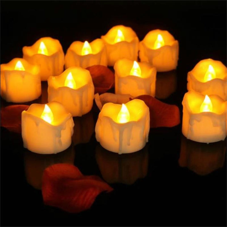 12 PCS/Box LED Candle Electronic Tea Wax Simulation Tears Electronic Candle Light Wedding Decoration Candle Light Yellow Flash