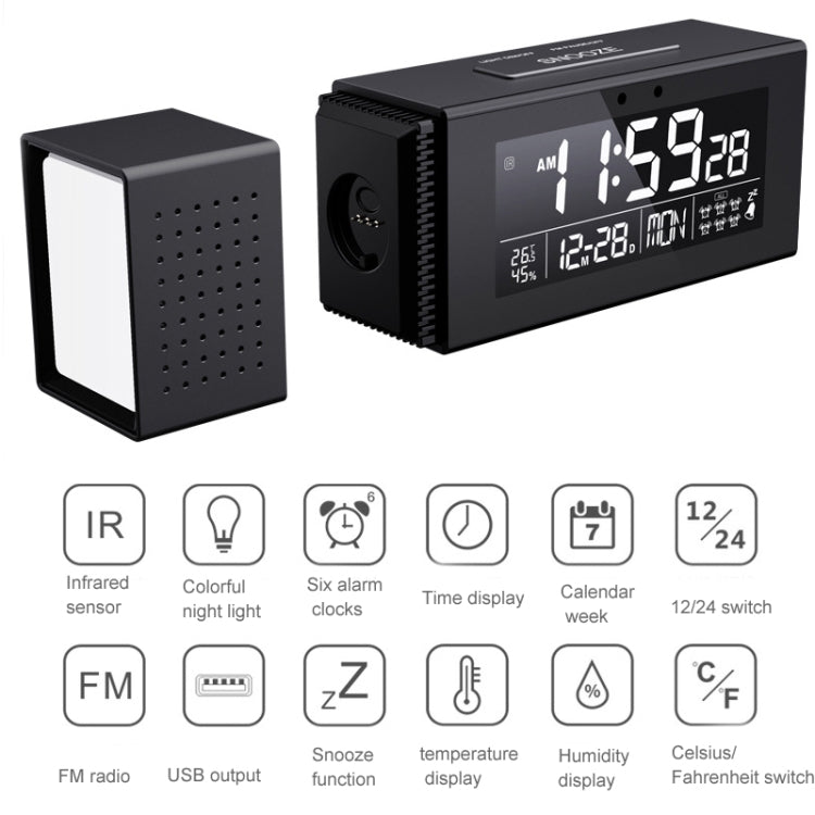TS-P30 Multifunctional Night Light Alarm Digital Clock with FM Radio & Temperature / Humidity Display & IR Sensor Function, White, Green, Blue, Black, Pink