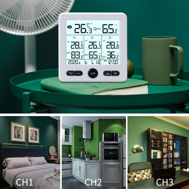 Three Dragged Multi-Function Wireless Thermometer And Hygrometer Indoor And Outdoor High-Precision Thermometer With Color Alarm, Wireless Thermometer
