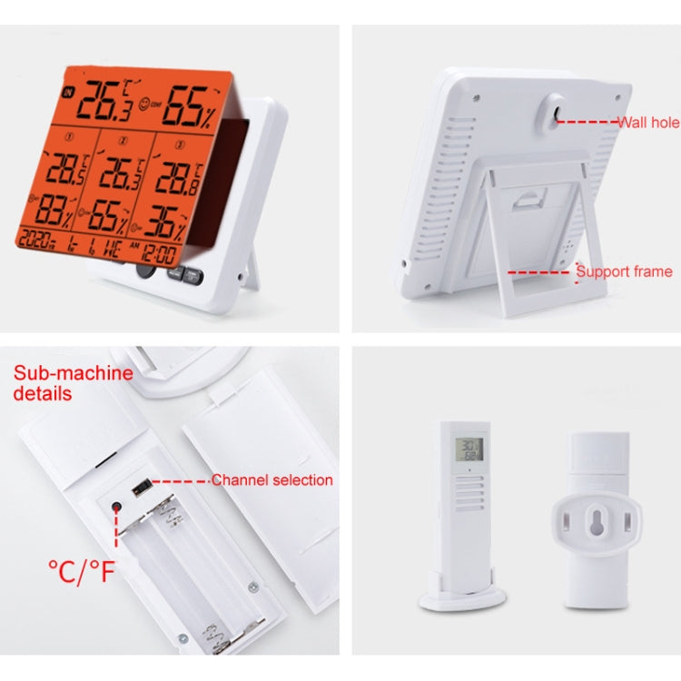 Three Dragged Multi-Function Wireless Thermometer And Hygrometer Indoor And Outdoor High-Precision Thermometer With Color Alarm, Wireless Thermometer