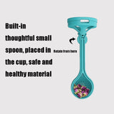 Cartoon Cat Pattern Tea Water Separation Plastic Cup With Spoon, White, Red, Blue, Black