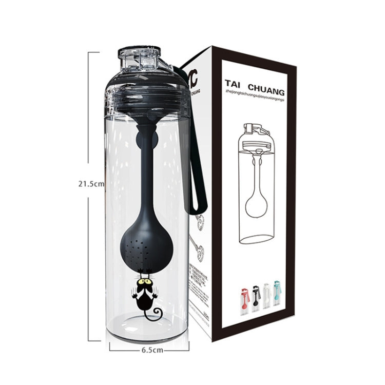 Cartoon Cat Pattern Tea Water Separation Plastic Cup With Spoon, White, Red, Blue, Black