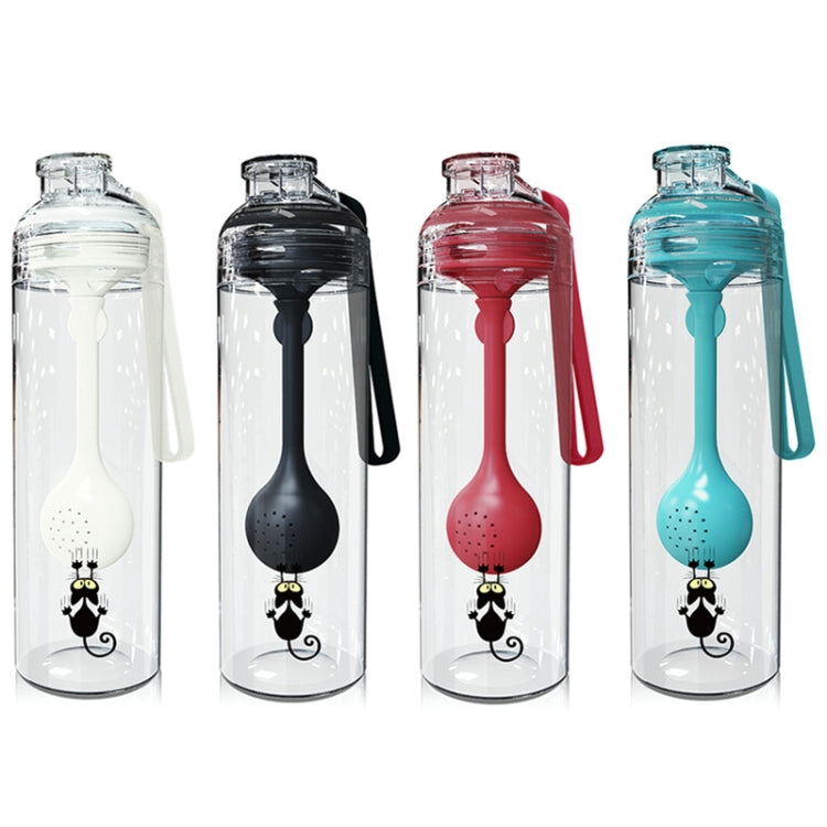 Cartoon Cat Pattern Tea Water Separation Plastic Cup With Spoon, White, Red, Blue, Black