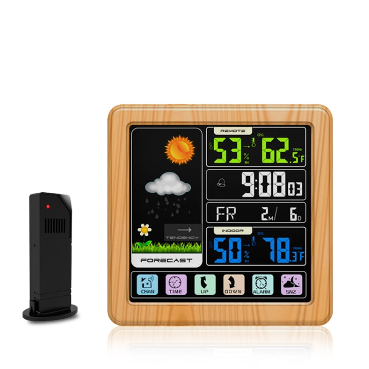 TS-3310 Wireless Weather Clock Multifunctional Color Screen Clock Creative Home Touch Screen Thermometer, Wood Grain, Black Wood Grain