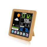 TS-3310 Wireless Weather Clock Multifunctional Color Screen Clock Creative Home Touch Screen Thermometer, Wood Grain, Black