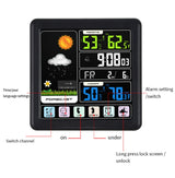 TS-3310 Wireless Weather Clock Multifunctional Color Screen Clock Creative Home Touch Screen Thermometer, Wood Grain, Black
