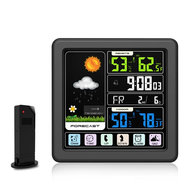 TS-3310 Wireless Weather Clock Multifunctional Color Screen Clock Creative Home Touch Screen Thermometer, Wood Grain, Black Black
