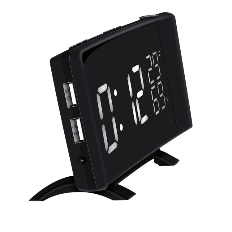 Three-color Projection Radio Alarm Clock USB Digital Alarm Clock Thermometer & Hygrometer, Three-color Projection