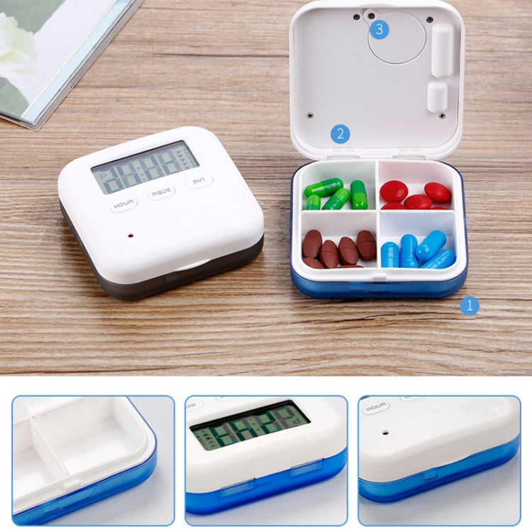 Electronic Smart Timing Medicine Box Portable Medicine Dispensing Storage Box, Blue, Gray