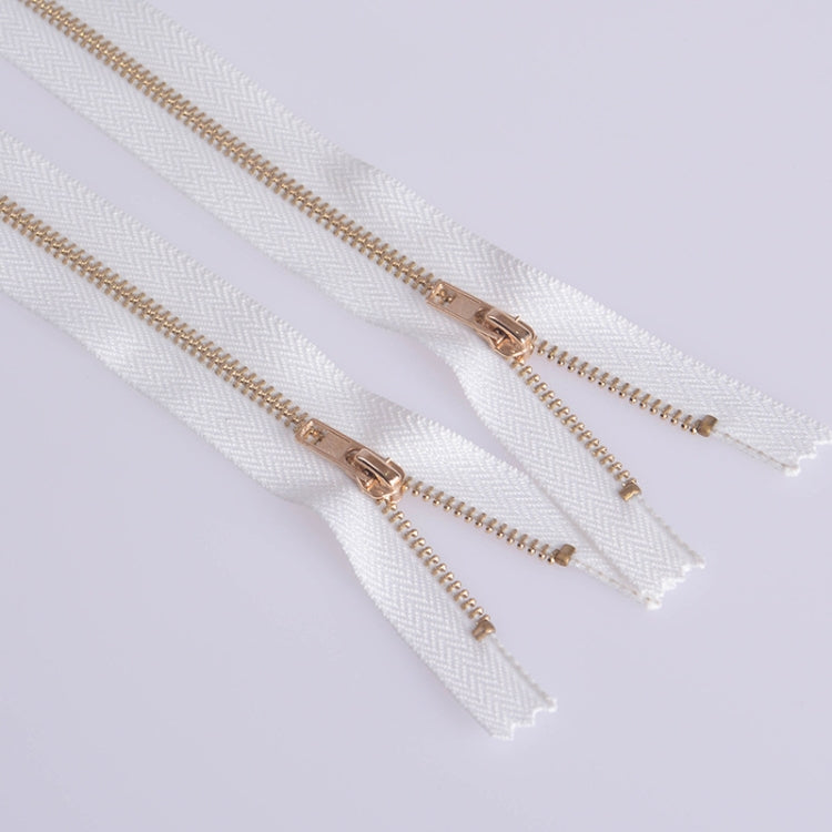 100 PCS No.3 Metal Copper Zipper Pants Placket Zipper, 8cm, 9cm, 10cm, 11cm, 12cm, 14cm, 15cm, 16cm, 18cm, 19cm, 20cm, 25cm 8cm Light Gold + White