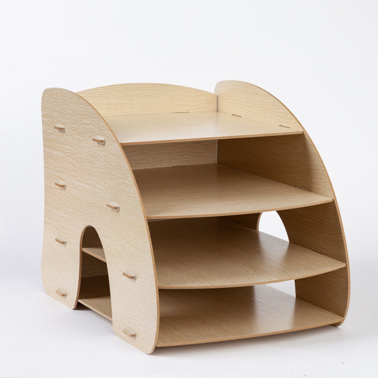 Office Supplies Curved Desktop A4 Storage Box Wooden File Rack Data Rack Shelf, Black, Oak, Sakuragi