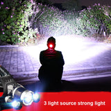 Strong Light Long-Range Rechargeable Three-Head Lamp Outdoor Fishing Lamp Led Head-Mounted Flashlight (2 Batteries+EU Plug), (3T6 Without Battery), (3T6 2 Batteries), (1T6 x 2XPE Without Battery), 2 Batteries+EU Plug