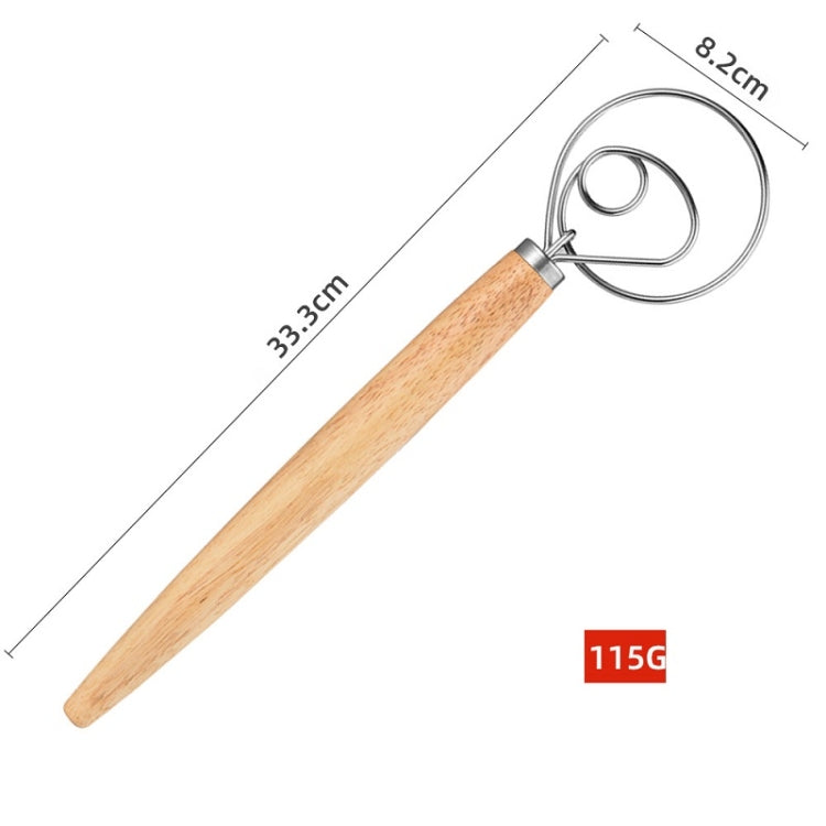 2 PCS 13 Inch Oak Handle Flour Mixer Dough Stainless Steel Mixing Rod Coil Whisk, Single Circle Agitator, Double Circle Agitator, Three Circle Agitator