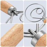 2 PCS 13 Inch Oak Handle Flour Mixer Dough Stainless Steel Mixing Rod Coil Whisk, Single Circle Agitator, Double Circle Agitator, Three Circle Agitator