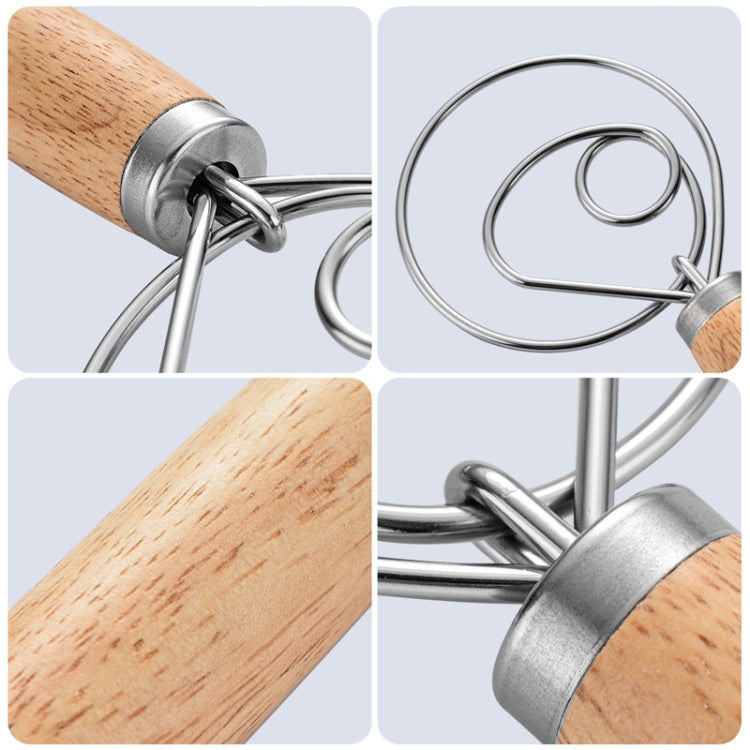 2 PCS 13 Inch Oak Handle Flour Mixer Dough Stainless Steel Mixing Rod Coil Whisk, Single Circle Agitator, Double Circle Agitator, Three Circle Agitator