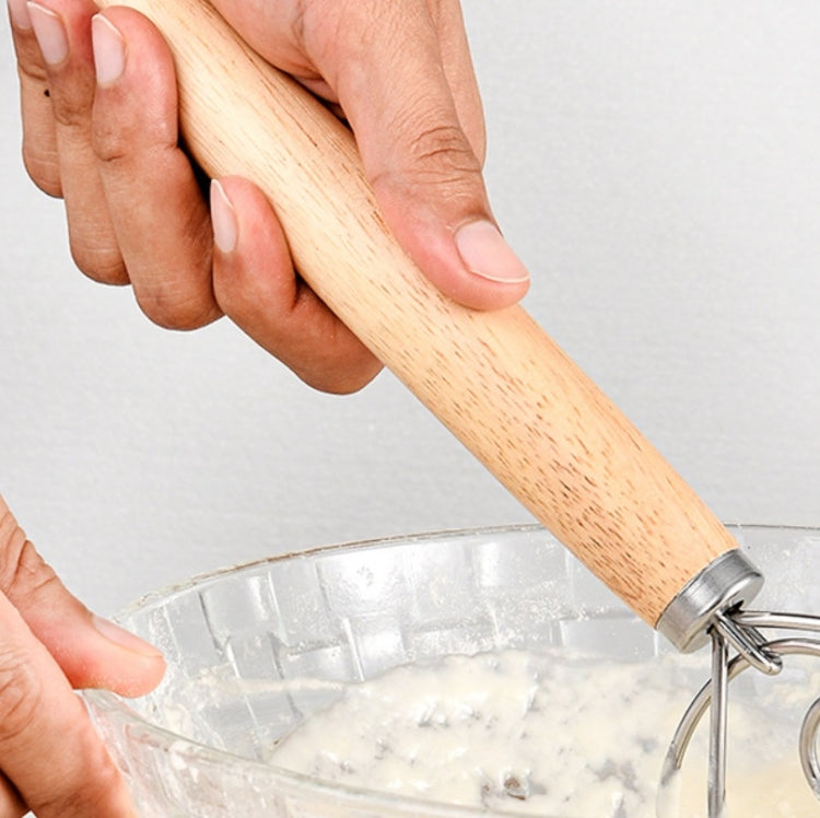 2 PCS 13 Inch Oak Handle Flour Mixer Dough Stainless Steel Mixing Rod Coil Whisk, Single Circle Agitator, Double Circle Agitator, Three Circle Agitator