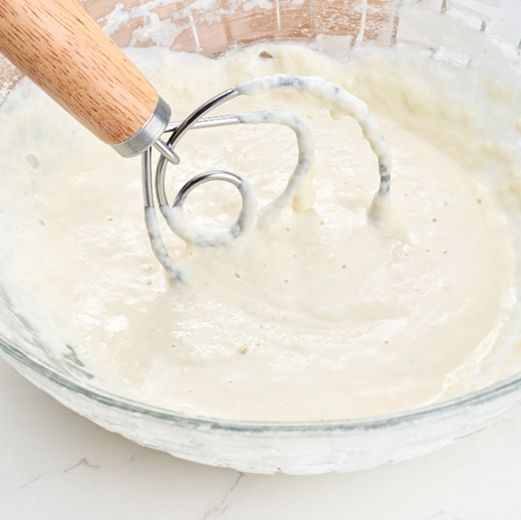 2 PCS 13 Inch Oak Handle Flour Mixer Dough Stainless Steel Mixing Rod Coil Whisk, Single Circle Agitator, Double Circle Agitator, Three Circle Agitator