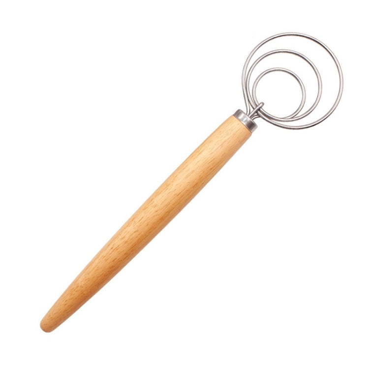 2 PCS 13 Inch Oak Handle Flour Mixer Dough Stainless Steel Mixing Rod Coil Whisk, Single Circle Agitator, Double Circle Agitator, Three Circle Agitator Three Circle Agitator