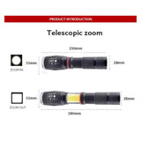 Telescopic Zoom Strong Light Flashlight Strong Magnetic Rechargeable LED Flashlight, Silver Head (No Battery, No Charger), Black Head (No Battery, No Charger), Silver Head (With Battery, EU Plug Charger), Black Head (With Battery, EU Plug Charger)