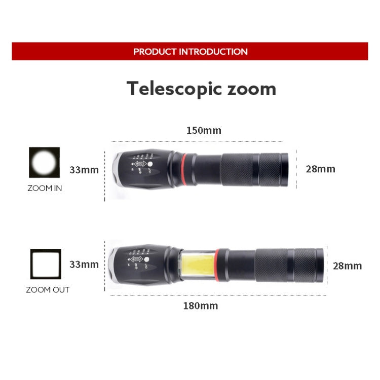 Telescopic Zoom Strong Light Flashlight Strong Magnetic Rechargeable LED Flashlight, Silver Head (No Battery, No Charger), Black Head (No Battery, No Charger), Silver Head (With Battery, EU Plug Charger), Black Head (With Battery, EU Plug Charger)