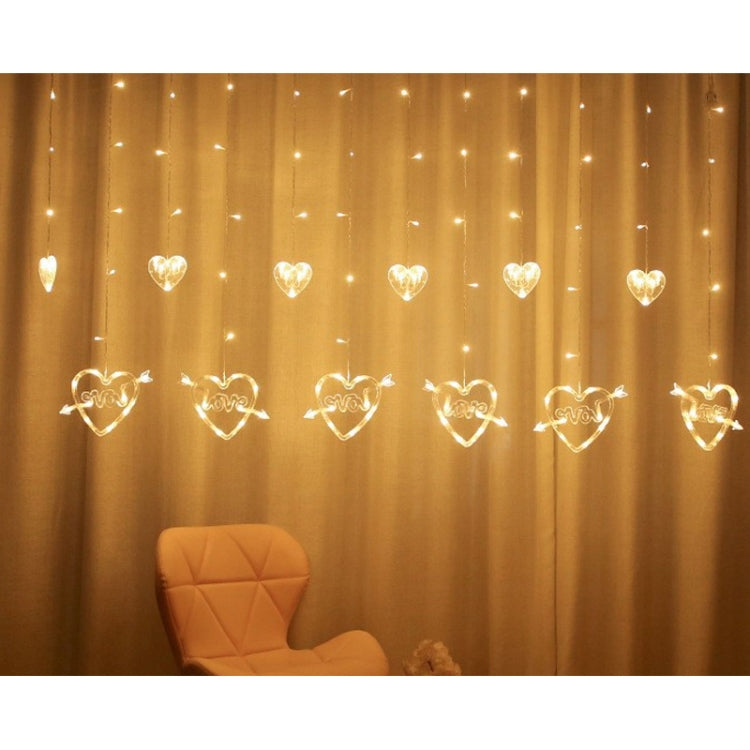 LED Heart-Shaped Decorative Lights Curtain Lights Holiday Dress String Lights, EU Plug, Warm White Light, Colorful Light