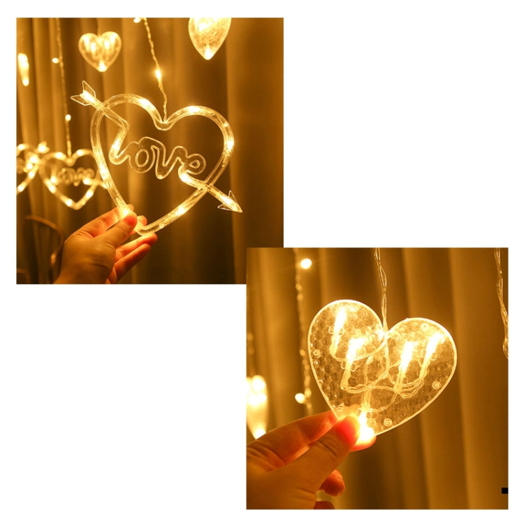 LED Heart-Shaped Decorative Lights Curtain Lights Holiday Dress String Lights, EU Plug, Warm White Light, Colorful Light