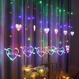 LED Heart-Shaped Decorative Lights Curtain Lights Holiday Dress String Lights, EU Plug, Warm White Light, Colorful Light