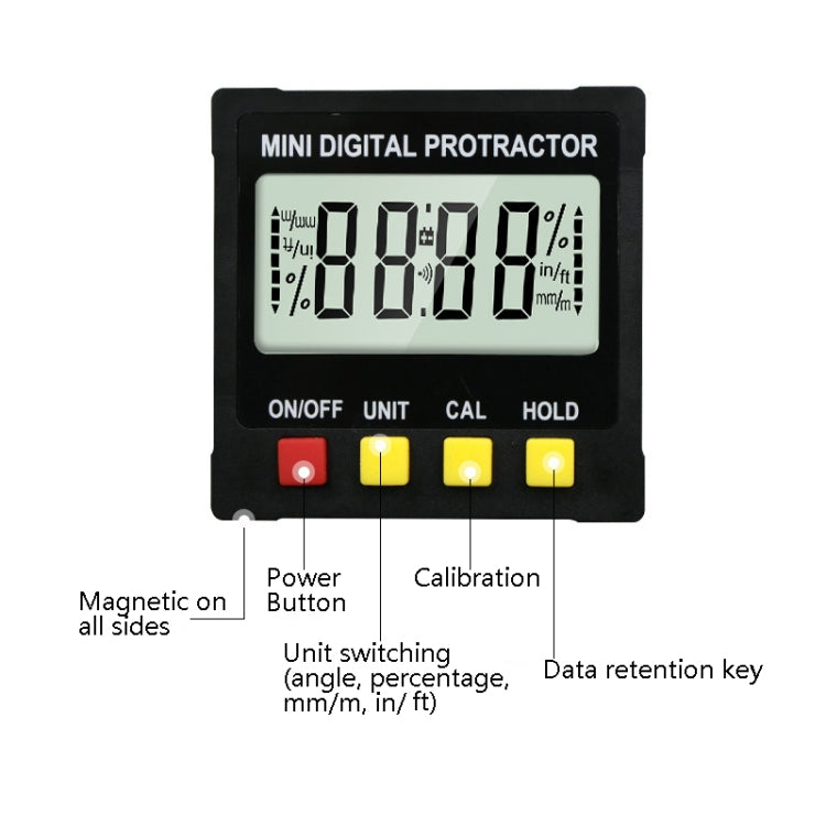 Electronic Digital Display Inclinometer Slope Level Protractor Four-Sided Magnetic Angle Ruler, Magnetic Angle Ruler