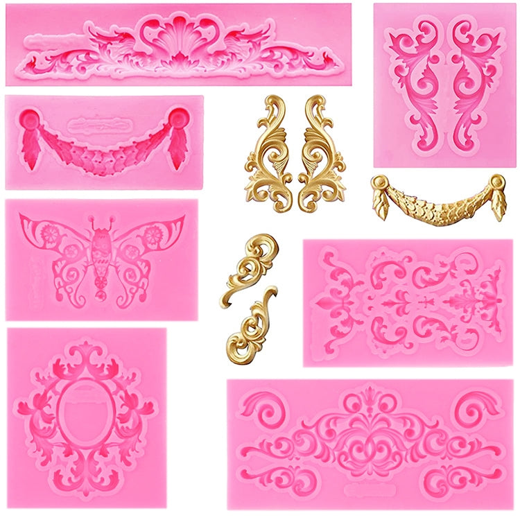 2 PCS Fondant Cake Silicone Mold Hollow Embossed Border Frame Retro Photo Frame Mould