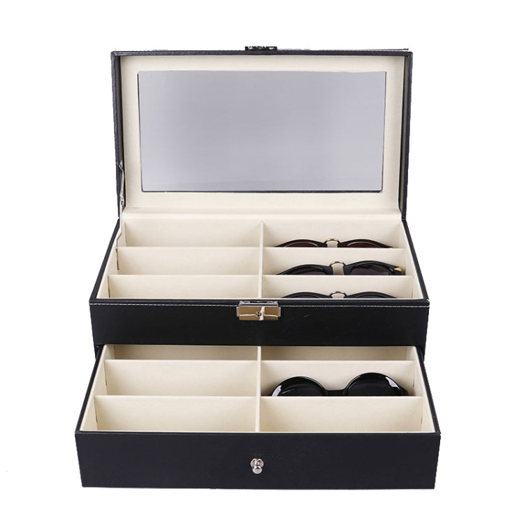PU Leather Double-Layer Glasses Case Sunglasses Storage Display Box, Size: 33.5x19.5x15.5 cm
