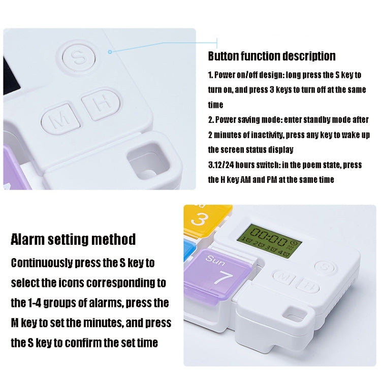TF-248 7-Cell Smart Timing Reminder Plastic Pill Box Pill Storage Box, TF-248