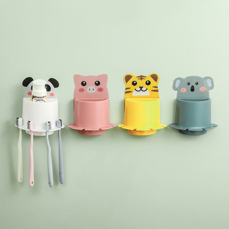 Bathroom Paste Wall-Mounted Shelf Cartoon Animal Toothbrush Holder, Panda, Tiger, Koala, Piggy