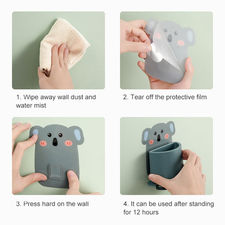 Bathroom Paste Wall-Mounted Shelf Cartoon Animal Toothbrush Holder, Panda, Tiger, Koala, Piggy