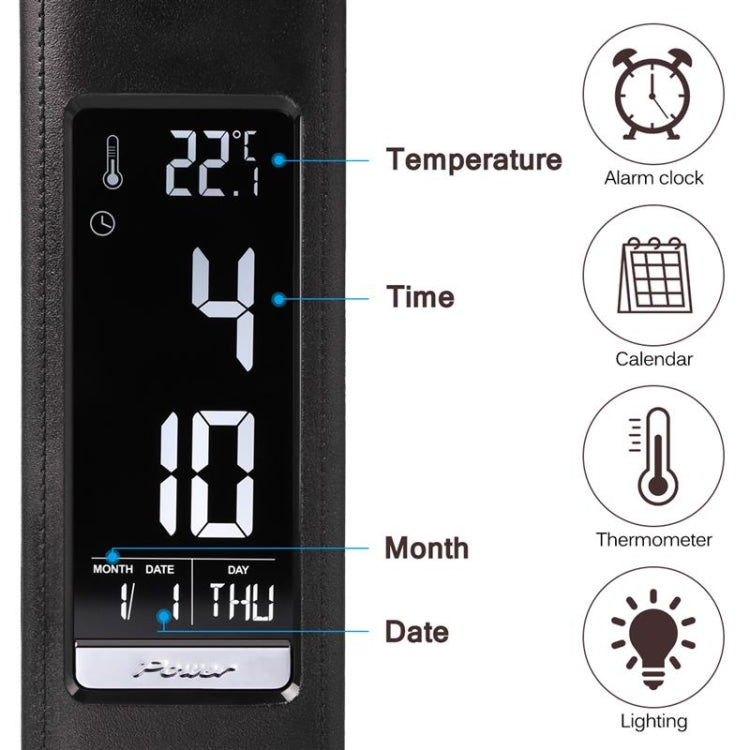 U2 5W 3-Level Dimmable LED Leather Texture Desk Lamp With Temperature/Clock/Calendar Display, Black