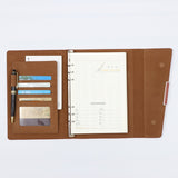 Business Notebook Imitation Leather PU Tri-Fold Loose-Leaf Notepad, A5