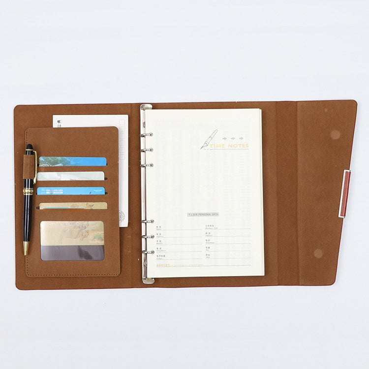Business Notebook Imitation Leather PU Tri-Fold Loose-Leaf Notepad, A5