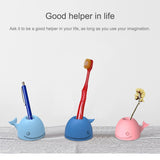 3 PCS Silicone Whale Toothbrush Holder Desktop Office Pen Holder, Pink, Dark Blue, Light Blue