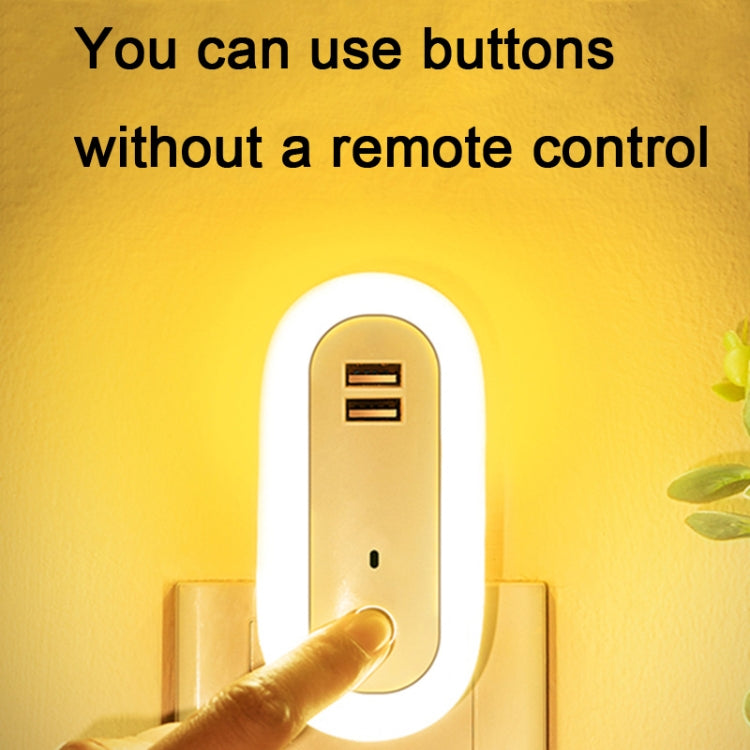 Remote Control Timer Dimming Night Light Bedroom Socket LED Wall Light, CN Plug, Dual-USB