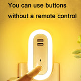 Remote Control Timer Dimming Night Light Bedroom Socket LED Wall Light, CN Plug, Dual-USB
