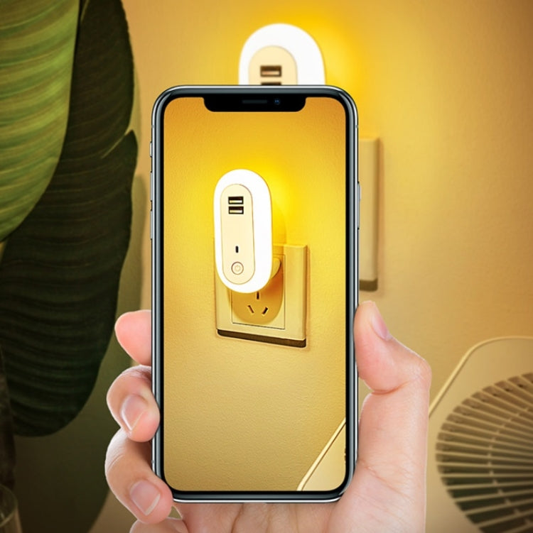 Remote Control Timer Dimming Night Light Bedroom Socket LED Wall Light, CN Plug, Dual-USB