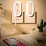 Remote Control Timer Dimming Night Light Bedroom Socket LED Wall Light, CN Plug, Dual-USB