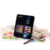 36 Colors Solid Watercolor Paint Children Sketch Watercolor, Black Tin Box, Blue, Pink, Black