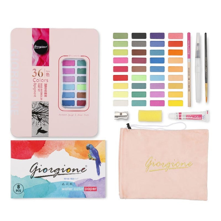 36 Colors Solid Watercolor Paint Children Sketch Watercolor, Black Tin Box, Blue, Pink, Black