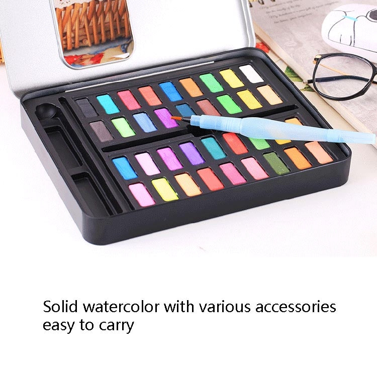 36 Colors Solid Watercolor Paint Children Sketch Watercolor, Black Tin Box, Blue, Pink, Black