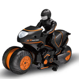 2.4G Remote Control Motorcycle Drifting Rotating High-Speed Side-Tracking Off-Road Motorcycle, Black Green, Black Orange